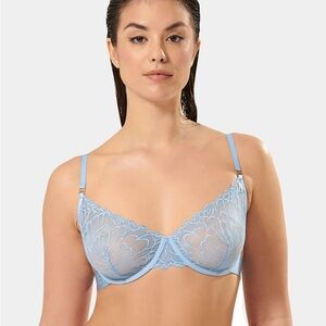 Bluebella Sheer Blue Bra with Lace Overlay 34F